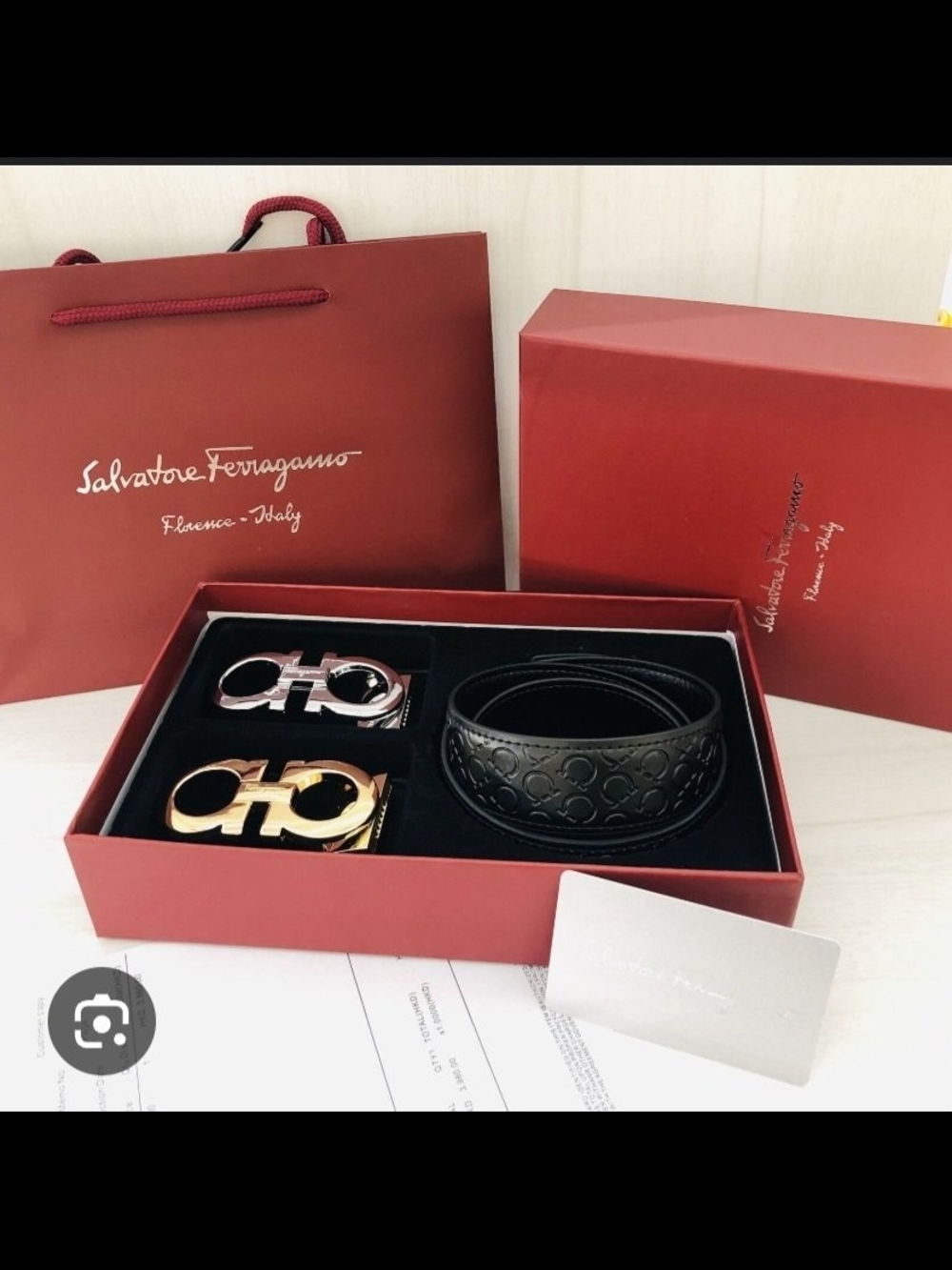 Ferragamo Gancini Reversible Belt Set Gold/Silver Buckles 105 NWT